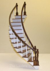 1174 - Mahogany Curved Staircase, 2 Rail, Single Turned Spindles